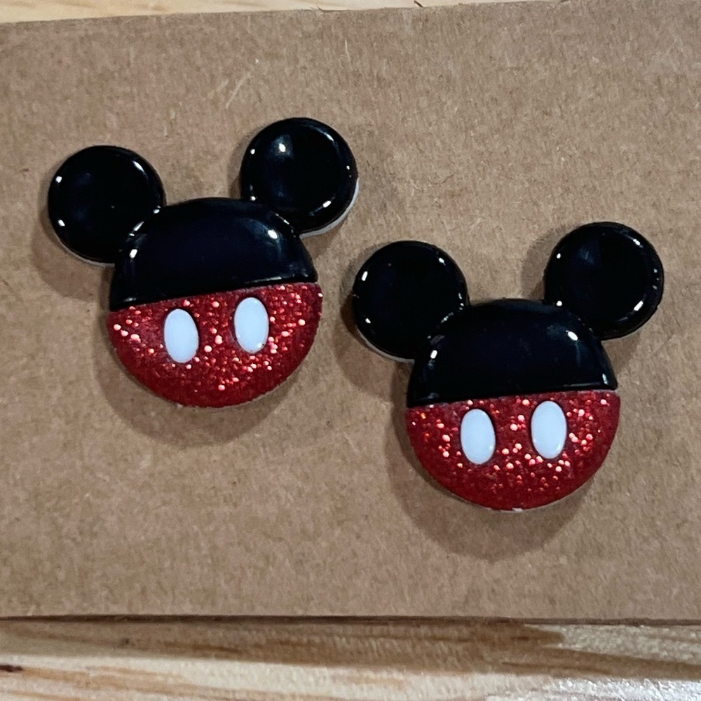 Mickey Mouse Ears Button Stud Earrings new